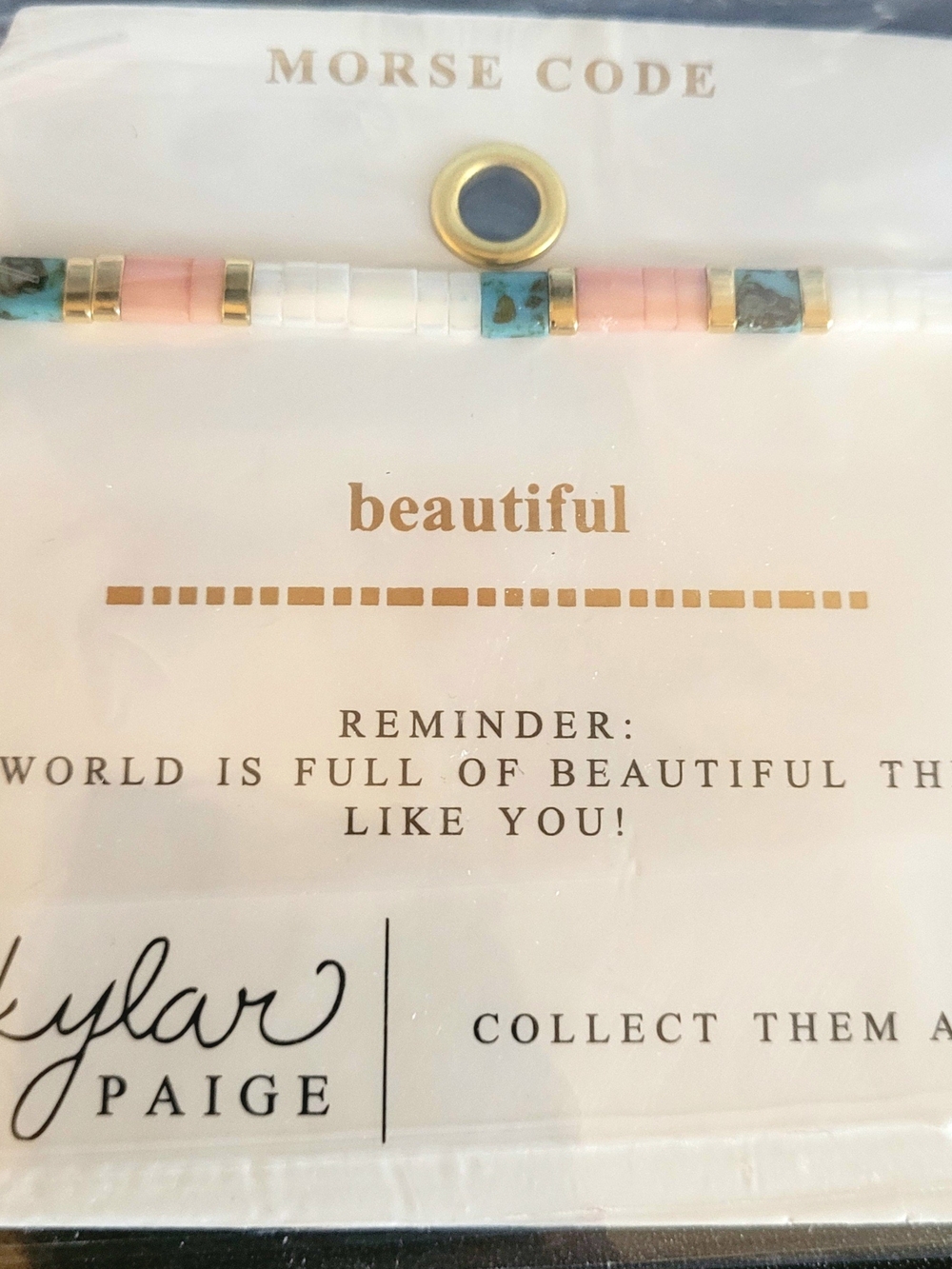"Beautiful" Morse Code Beaded Bracelet - Pink, White, Turquoise